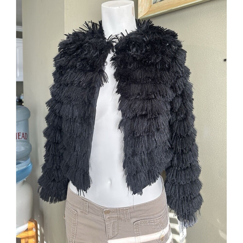 Girls Black Faux Fur Lined Coat From Speechless Sz L long cropped jeacket